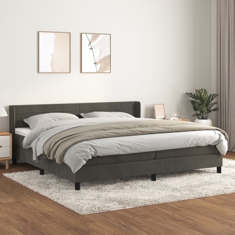 vidaXL Boxspringbett mit Matratze Dunkelgrau 200x200 cm Samt vidaXL Boxspringbett mit Matratze Dunkelgrau 200x200 cm Samt