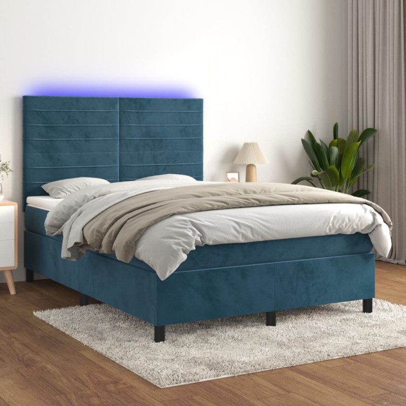 vidaXL Boxspringbett mit Matratze & LED Dunkelblau 140x190 cm Samt vidaXL Boxspringbett mit Matratze & LED Dunkelblau 140x190 cm Samt
