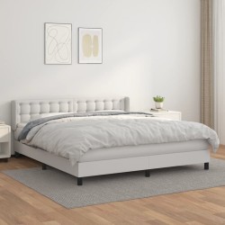 vidaXL Boxspringbett mit Matratze Weiß 180x200 cm Kunstleder