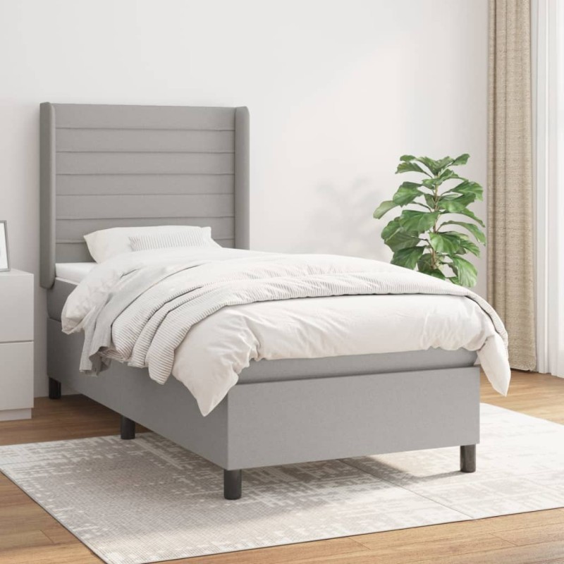 vidaXL Boxspringbett mit Matratze Hellgrau 100x200 cm Stoff vidaXL Boxspringbett mit Matratze Hellgrau 100x200 cm Stoff