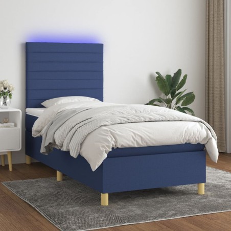 vidaXL Boxspringbett mit Matratze & LED Blau 90x200 cm Stoff