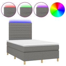 vidaXL Boxspringbett mit Matratze & LED Dunkelgrau 120x200 cm Stoff