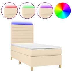 vidaXL Boxspringbett mit Matratze & LED Creme 100x200 cm Stoff