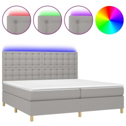 vidaXL Boxspringbett mit Matratze & LED Hellgrau 200x200 cm Stoff