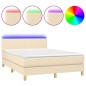 vidaXL Boxspringbett mit Matratze & LED Creme 140x190 cm Stoff vidaXL Boxspringbett mit Matratze & LED Creme 140x190 cm Stoff