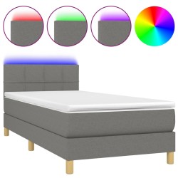 vidaXL Boxspringbett mit Matratze & LED Dunkelgrau 90x190 cm Stoff