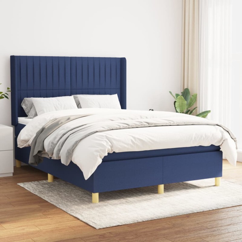 vidaXL Boxspringbett mit Matratze Blau 140x200 cm Stoff vidaXL Boxspringbett mit Matratze Blau 140x200 cm Stoff
