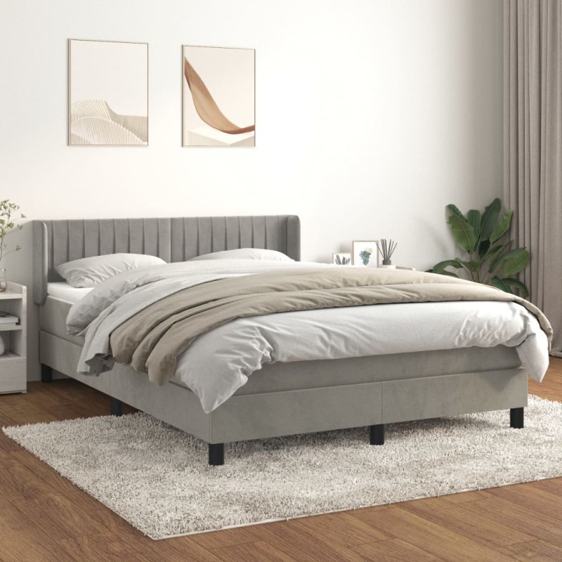 vidaXL Boxspringbett mit Matratze Hellgrau 140x190 cm Samt vidaXL Boxspringbett mit Matratze Hellgrau 140x190 cm Samt