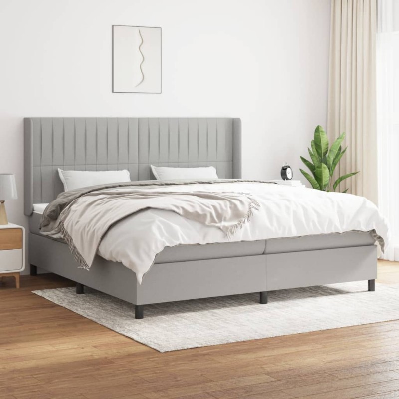 vidaXL Boxspringbett mit Matratze Hellgrau 200x200 cm Stoff vidaXL Boxspringbett mit Matratze Hellgrau 200x200 cm Stoff