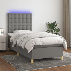 vidaXL Boxspringbett mit Matratze & LED Dunkelgrau 100x200 cm Stoff