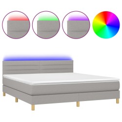 vidaXL Boxspringbett mit Matratze & LED Hellgrau 160x200 cm Stoff
