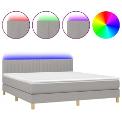 vidaXL Boxspringbett mit Matratze & LED Hellgrau 160x200 cm Stoff