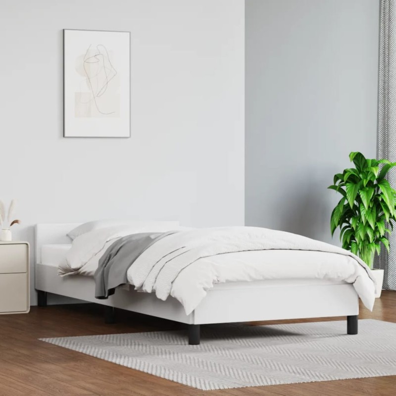 Bettgestell mit Kopfteil Weiß 100x200 cm Kunstleder Bettgestell mit Kopfteil Weiß 100x200 cm Kunstleder