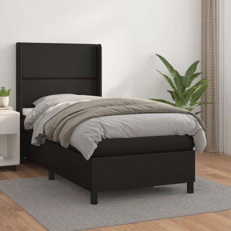 vidaXL Boxspringbett mit Matratze Schwarz 90x200 cm Kunstleder vidaXL Boxspringbett mit Matratze Schwarz 90x200 cm Kunstleder