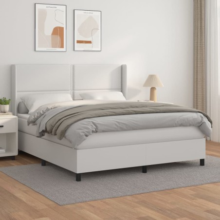vidaXL Boxspringbett mit Matratze Weiß 160x200 cm Kunstleder