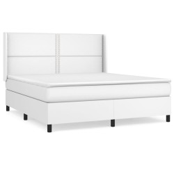 vidaXL Boxspringbett mit Matratze Weiß 160x200 cm Kunstleder
