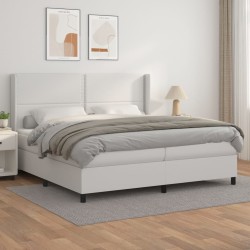 vidaXL Boxspringbett mit Matratze Weiß 200x200 cm Kunstleder