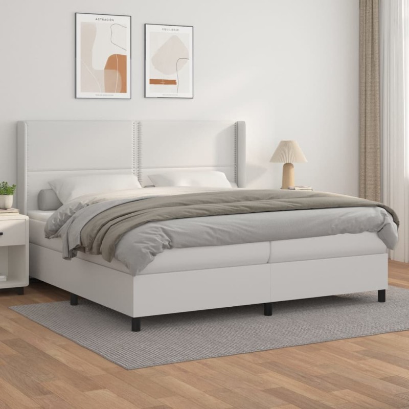 vidaXL Boxspringbett mit Matratze Weiß 200x200 cm Kunstleder vidaXL Boxspringbett mit Matratze Weiß 200x200 cm Kunstleder