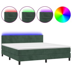 vidaXL Boxspringbett mit Matratze & LED Dunkelgrün 160x200 cm Samt