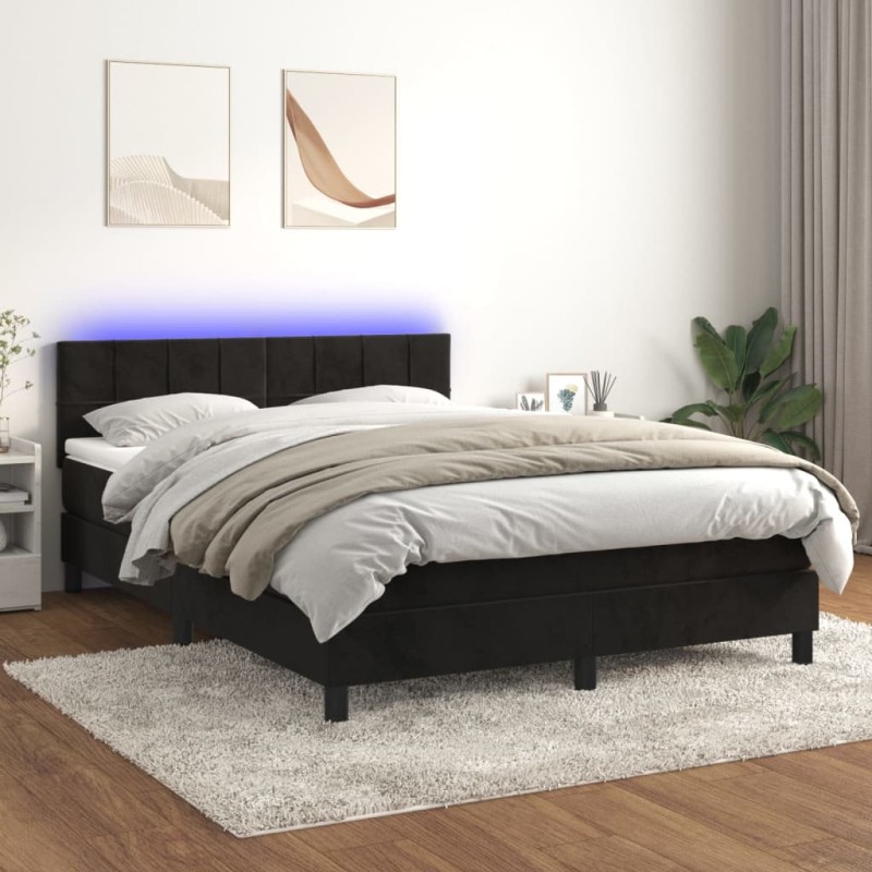 vidaXL Boxspringbett mit Matratze & LED Schwarz 140x190 cm Samt vidaXL Boxspringbett mit Matratze & LED Schwarz 140x190 cm Samt
