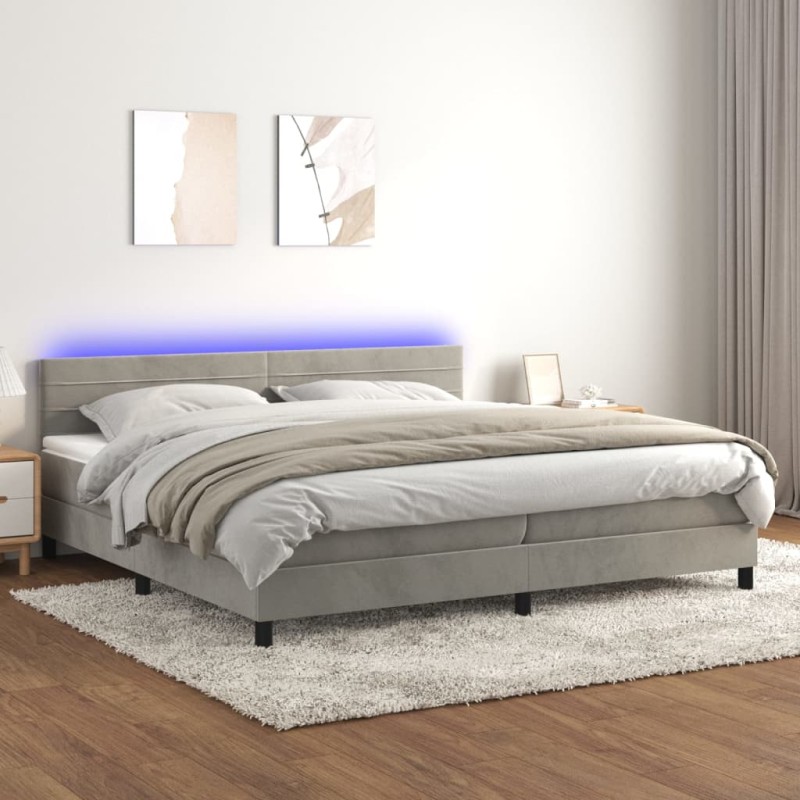 vidaXL Boxspringbett mit Matratze & LED Hellgrau 200x200 cm Samt vidaXL Boxspringbett mit Matratze & LED Hellgrau 200x200 cm Samt