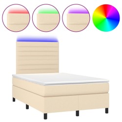 vidaXL Boxspringbett mit Matratze & LED Creme 120x200 cm Stoff