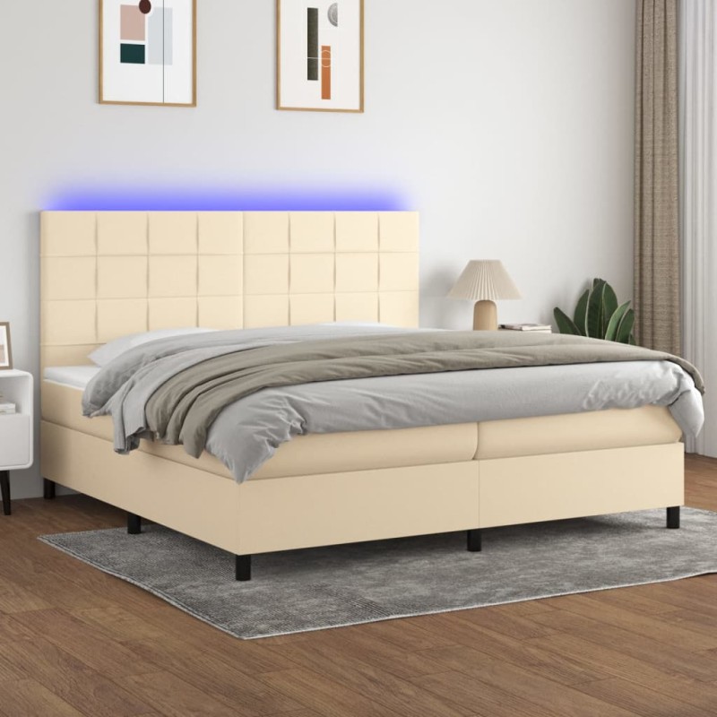vidaXL Boxspringbett mit Matratze & LED Creme 200x200 cm Stoff vidaXL Boxspringbett mit Matratze & LED Creme 200x200 cm Stoff