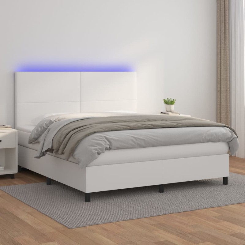 vidaXL Boxspringbett mit Matratze & LED Weiß 160x200 cm Kunstleder vidaXL Boxspringbett mit Matratze & LED Weiß 160x200 cm Kunstleder
