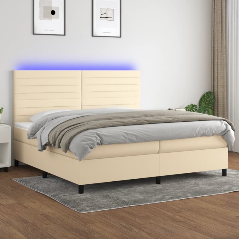 vidaXL Boxspringbett mit Matratze & LED Creme 200x200 cm Stoff vidaXL Boxspringbett mit Matratze & LED Creme 200x200 cm Stoff