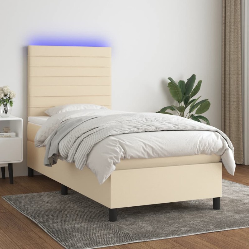 vidaXL Boxspringbett mit Matratze & LED Creme 100x200 cm Stoff vidaXL Boxspringbett mit Matratze & LED Creme 100x200 cm Stoff