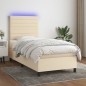 vidaXL Boxspringbett mit Matratze & LED Creme 100x200 cm Stoff vidaXL Boxspringbett mit Matratze & LED Creme 100x200 cm Stoff