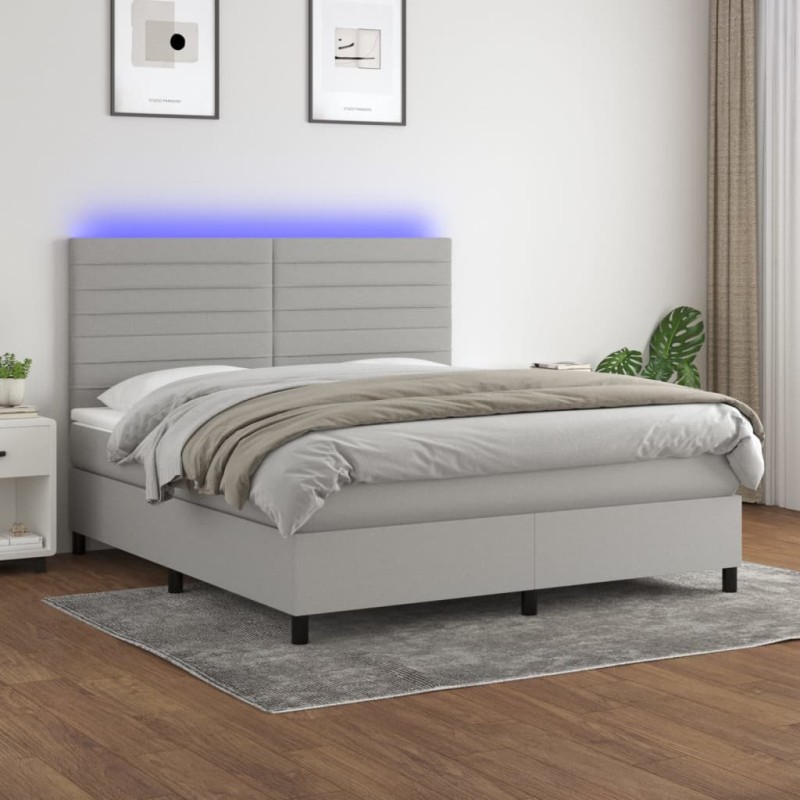 vidaXL Boxspringbett mit Matratze & LED Hellgrau 160x200 cm Stoff vidaXL Boxspringbett mit Matratze & LED Hellgrau 160x200 cm Stoff
