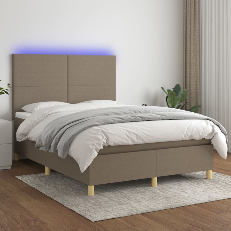 vidaXL Boxspringbett mit Matratze & LED Taupe 140x190 cm Stoff vidaXL Boxspringbett mit Matratze & LED Taupe 140x190 cm Stoff