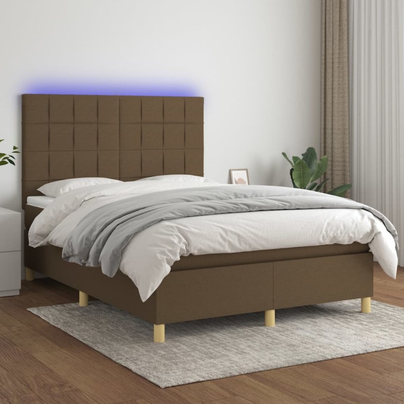 vidaXL Boxspringbett mit Matratze & LED Dunkelbraun 140x190 cm Stoff vidaXL Boxspringbett mit Matratze & LED Dunkelbraun 140x190 cm Stoff