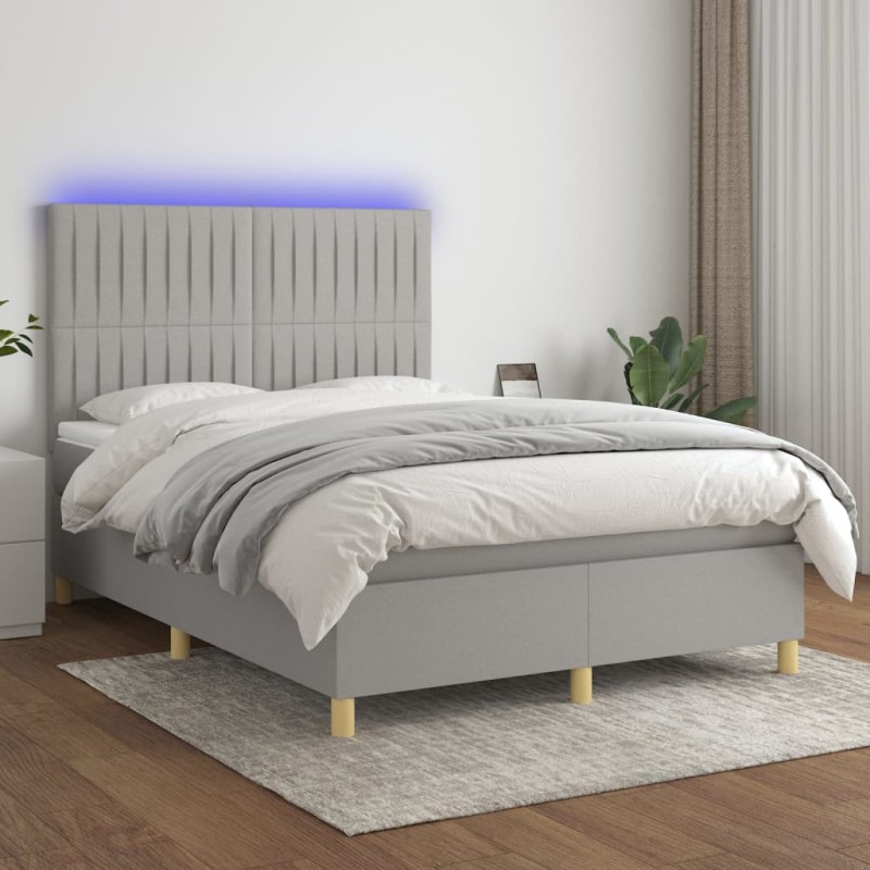 vidaXL Boxspringbett mit Matratze & LED Hellgrau 140x190 cm Stoff vidaXL Boxspringbett mit Matratze & LED Hellgrau 140x190 cm Stoff
