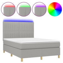vidaXL Boxspringbett mit Matratze & LED Hellgrau 140x190 cm Stoff