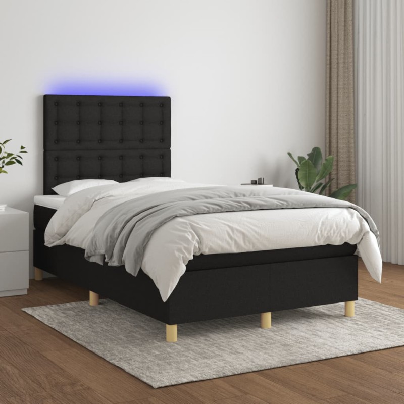 vidaXL Boxspringbett mit Matratze & LED Schwarz 120x200 cm Stoff vidaXL Boxspringbett mit Matratze & LED Schwarz 120x200 cm Stoff