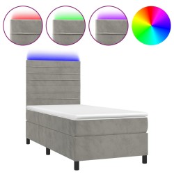 vidaXL Boxspringbett mit Matratze & LED Hellgrau 90x190 cm Samt