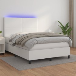 vidaXL Boxspringbett mit Matratze & LED Weiß 140x200 cm Kunstleder