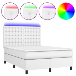 vidaXL Boxspringbett mit Matratze & LED Weiß 140x190 cm Kunstleder