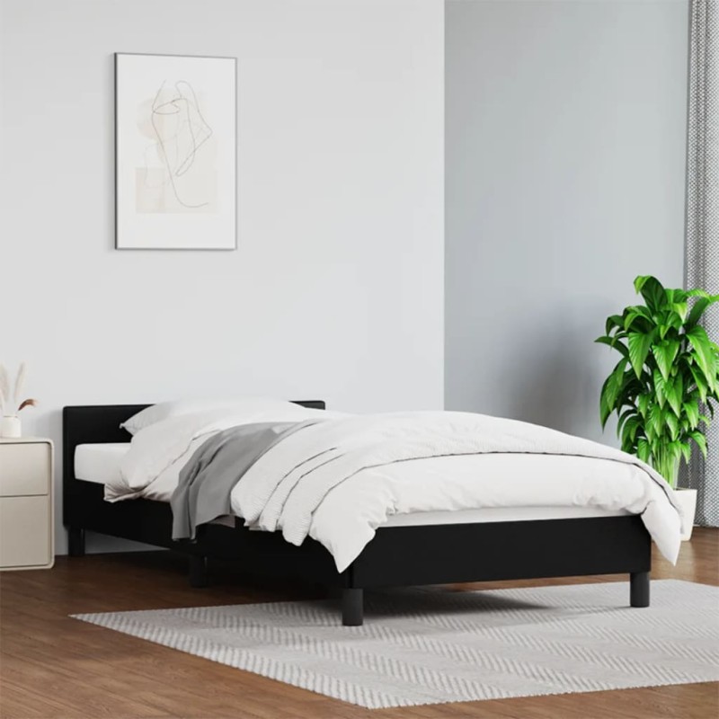 Bettgestell mit Kopfteil Schwarz 100x200 cm Kunstleder Bettgestell mit Kopfteil Schwarz 100x200 cm Kunstleder