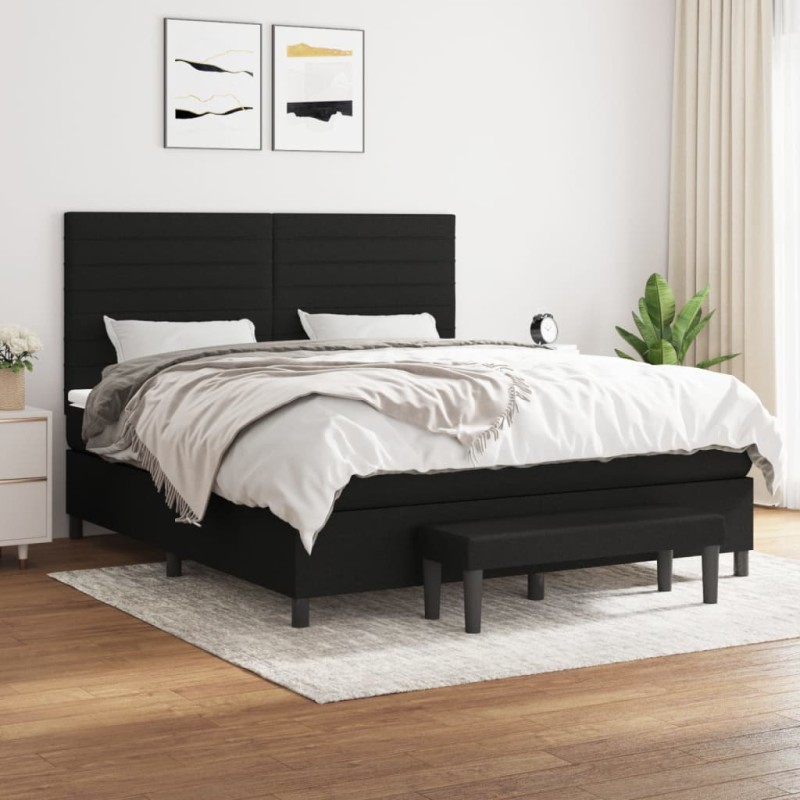 vidaXL Boxspringbett mit Matratze Schwarz 160x200 cm Stoff vidaXL Boxspringbett mit Matratze Schwarz 160x200 cm Stoff