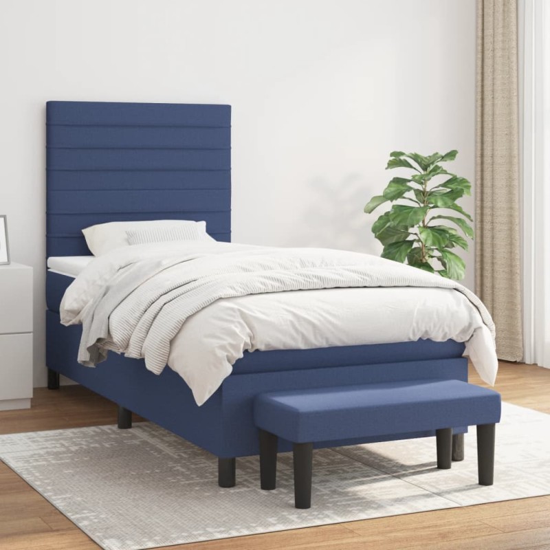 vidaXL Boxspringbett mit Matratze Blau 90x200 cm Stoff vidaXL Boxspringbett mit Matratze Blau 90x200 cm Stoff