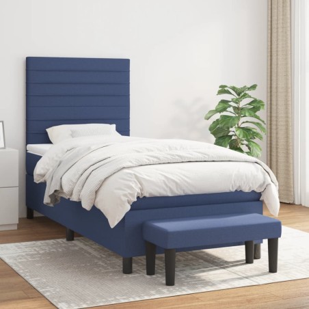 vidaXL Boxspringbett mit Matratze Blau 90x200 cm Stoff