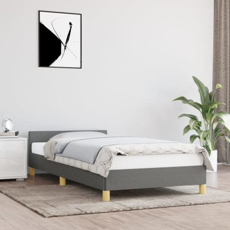 Bettgestell mit Kopfteil Dunkelgrau 90x190 cm Stoff