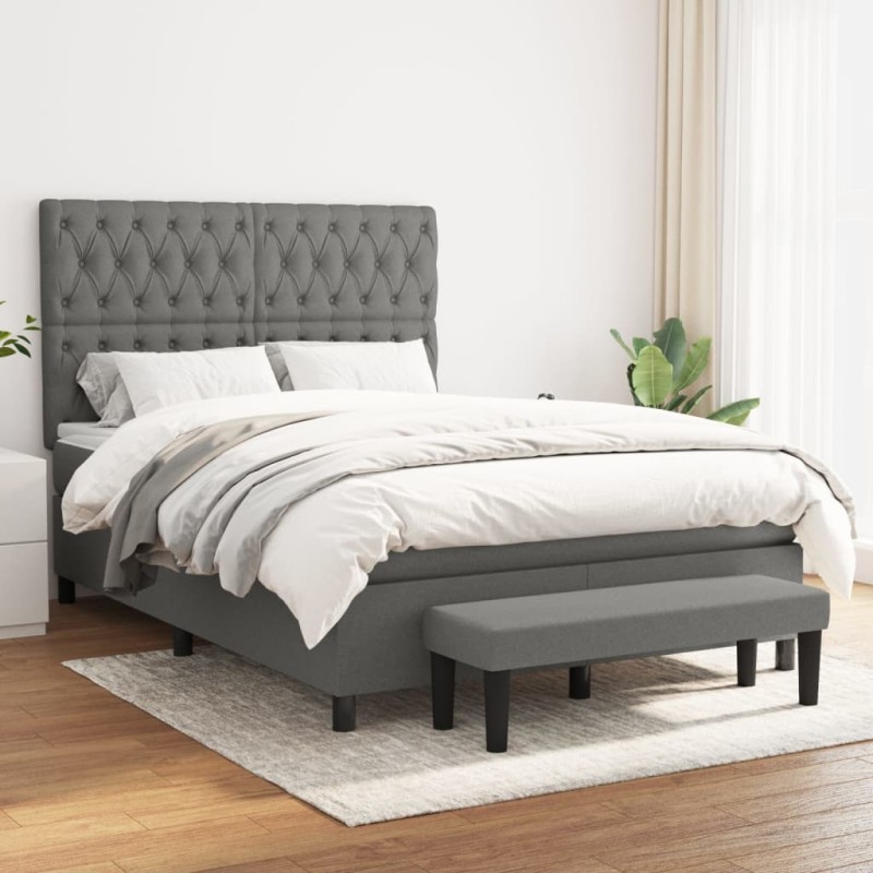 vidaXL Boxspringbett mit Matratze Dunkelgrau 140x200 cm Stoff vidaXL Boxspringbett mit Matratze Dunkelgrau 140x200 cm Stoff