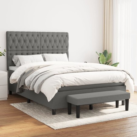 vidaXL Boxspringbett mit Matratze Dunkelgrau 140x200 cm Stoff
