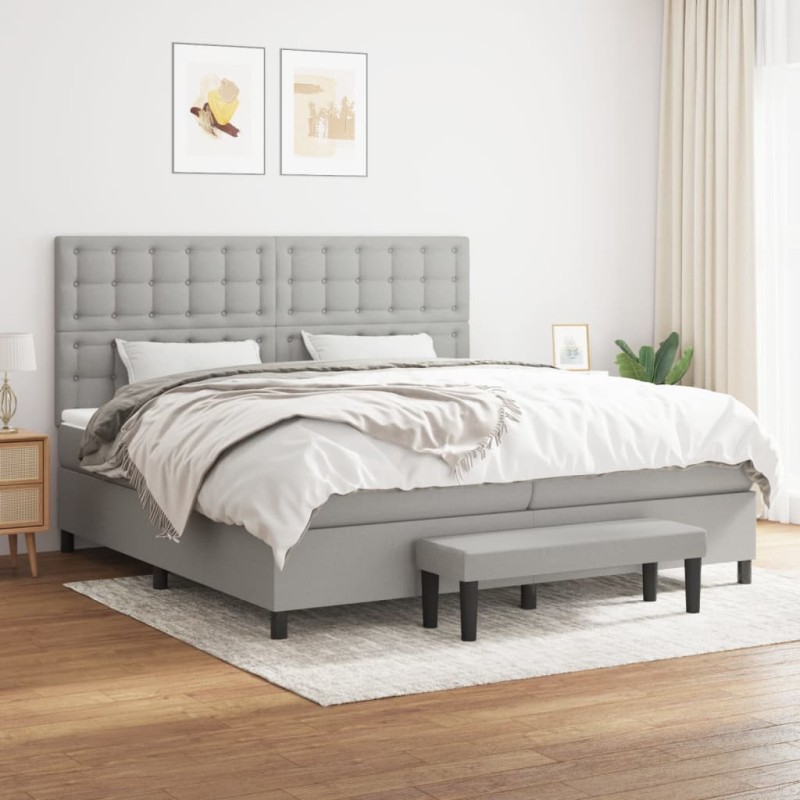 vidaXL Boxspringbett mit Matratze Hellgrau 200x200 cm Stoff vidaXL Boxspringbett mit Matratze Hellgrau 200x200 cm Stoff