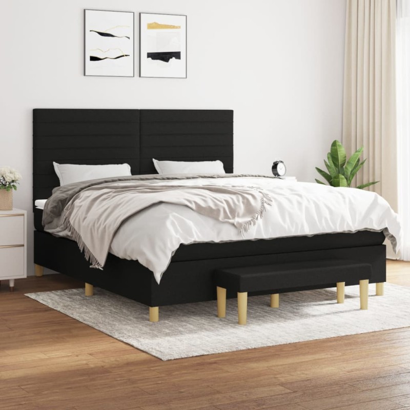 vidaXL Boxspringbett mit Matratze Schwarz 180x200 cm Stoff vidaXL Boxspringbett mit Matratze Schwarz 180x200 cm Stoff