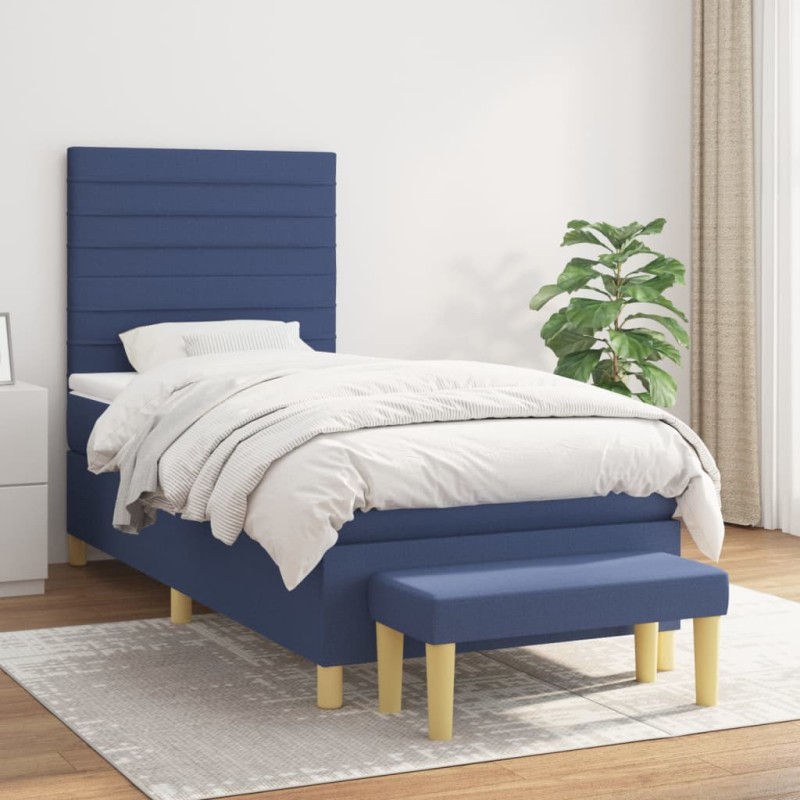 vidaXL Boxspringbett mit Matratze Blau 90x190 cm Stoff vidaXL Boxspringbett mit Matratze Blau 90x190 cm Stoff